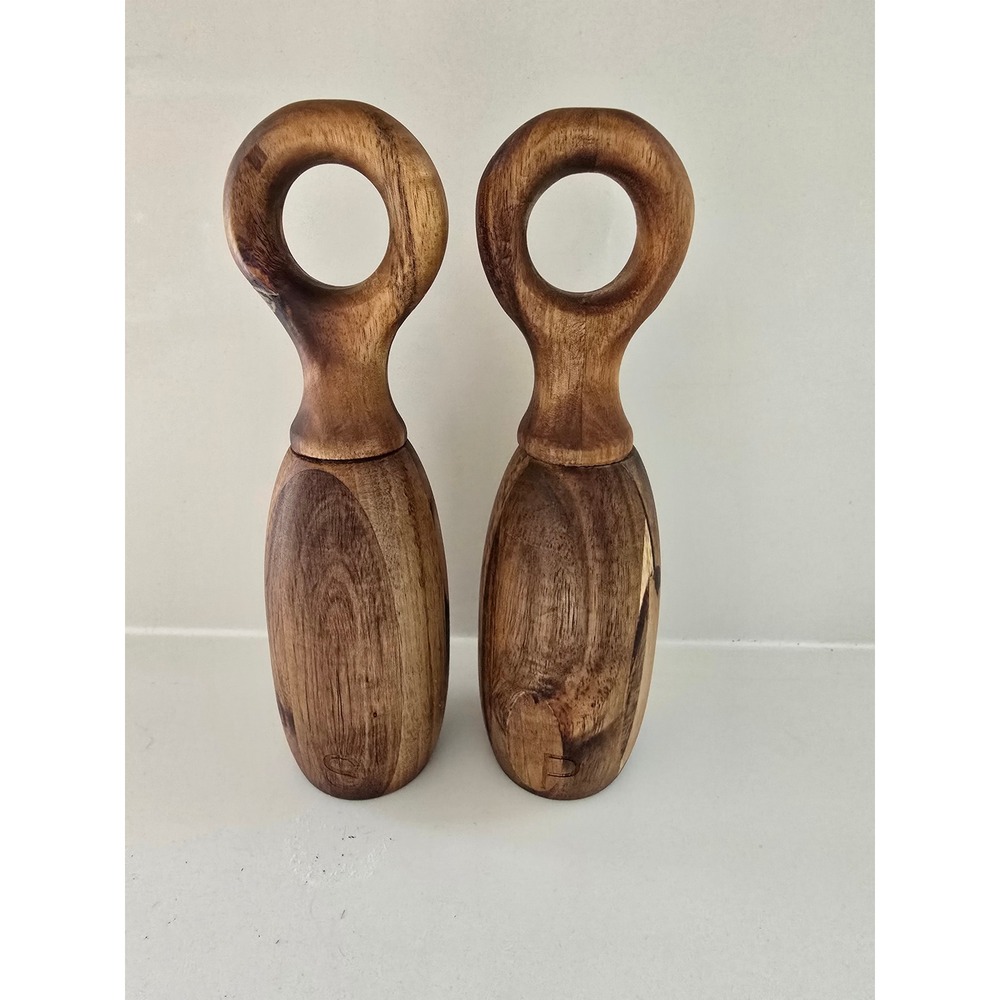 Bloomingville Acacia Wood Salt and Pepper Grinder Set Ring Handle Brown Wood